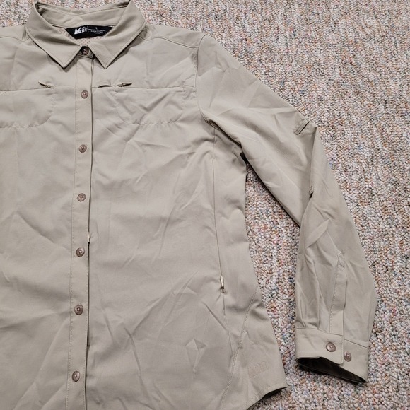 REI Shirt Womens Large Beige Button Up Long Sleeve Outdoors Hiking Vented Camp - Picture 5 of 15
